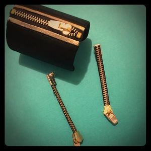 Black silk cuff w/ gold zipper accents & earrings